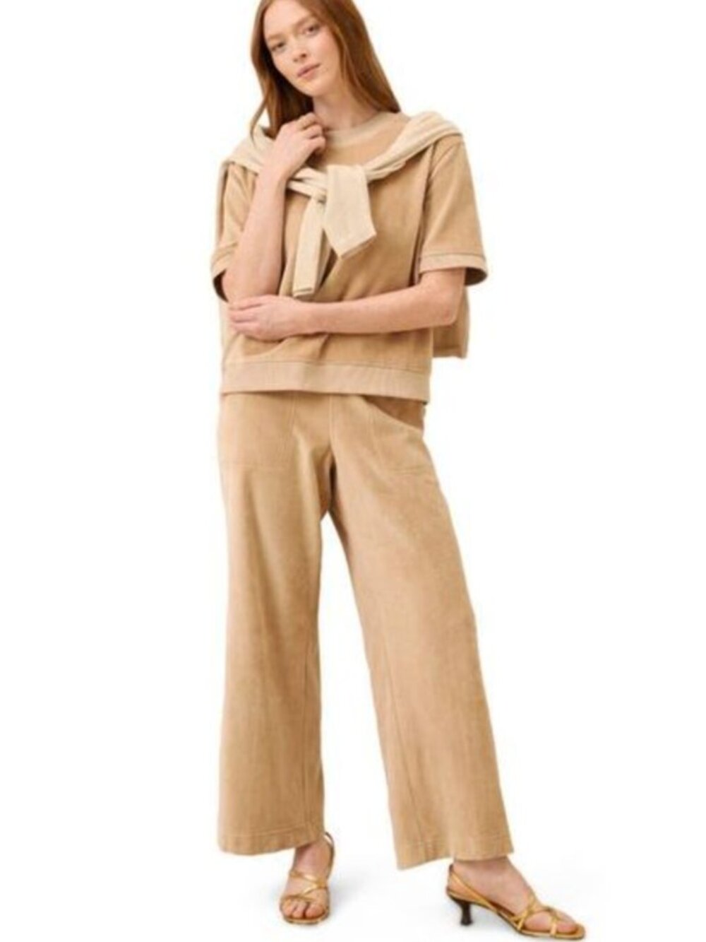 Pact Tan Natural Organic Cotton Pure Velour Wide Leg Pant Loungewear